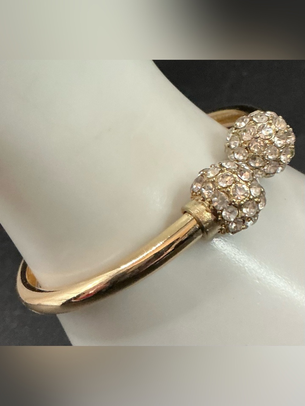 AND LOVELY GOLD TONE CRYSTAL PAVE HINGED OPEN BANGLE CUFF BRACELET SIZE 6